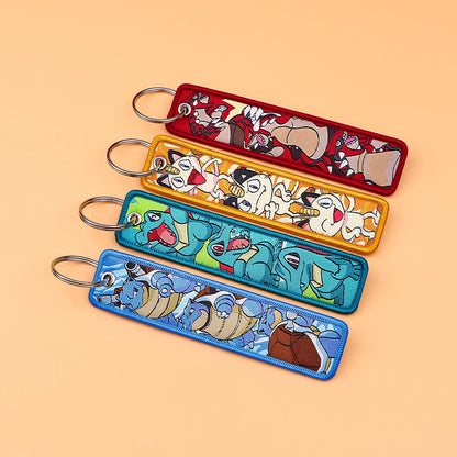 Kawaii Japanese Elf Anime Embroidery Key Fobs Key Tag Motorcycles Cars Backpack Chaveiro Keychain Fashion Keyring Friends Gifts