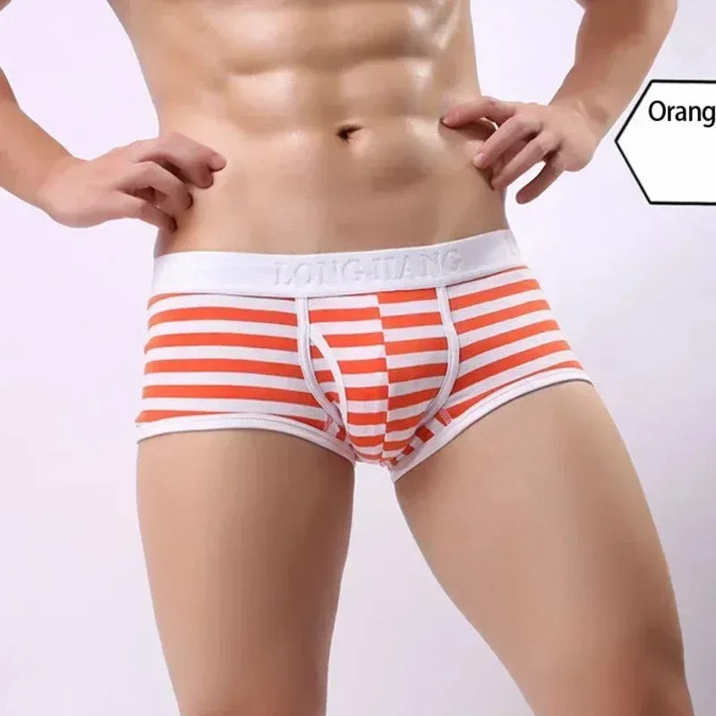 Cotton Men Boxers Men Soft Penis U-Pouch Underwear Underpants Shorts Breathable Striped Hot Male Underwear