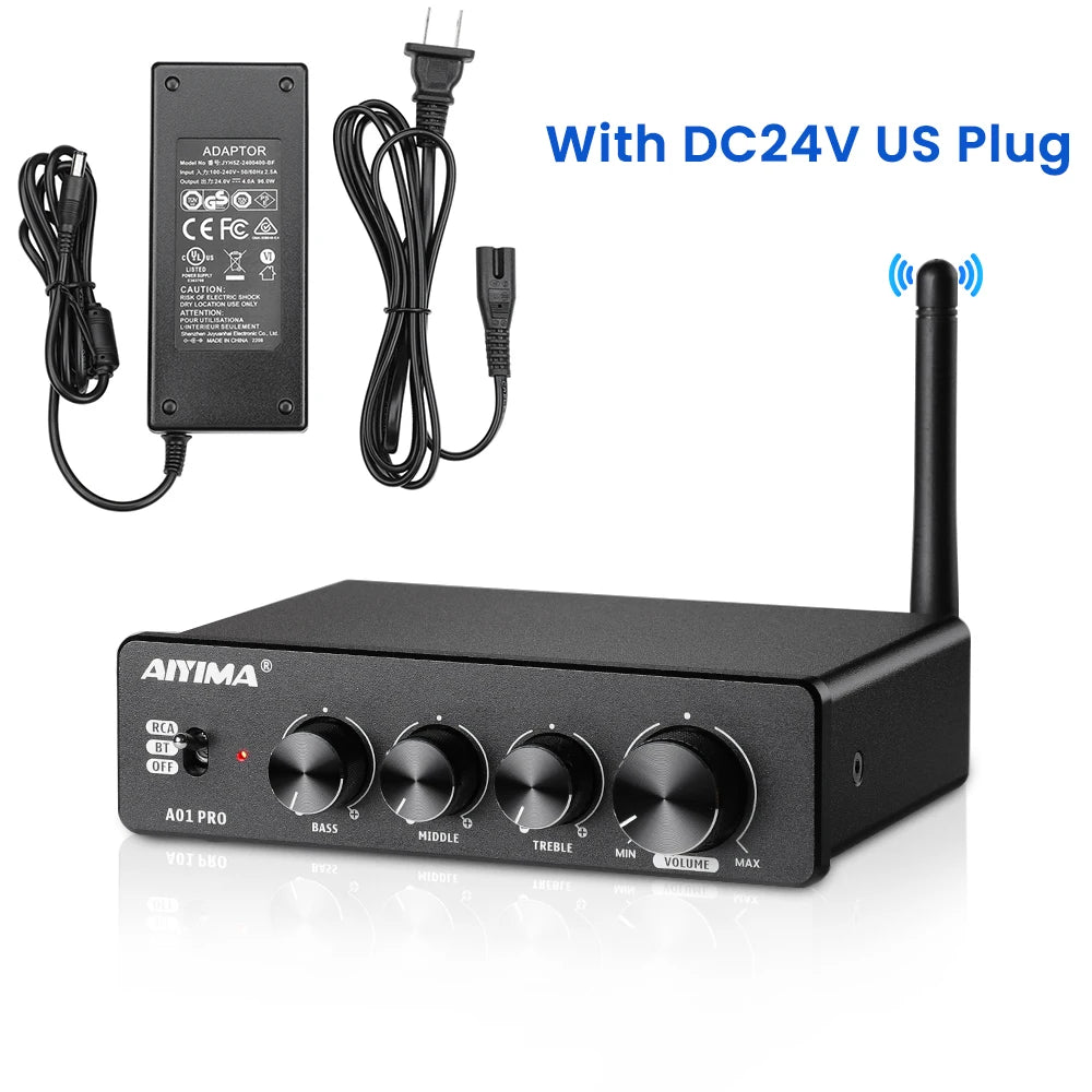 AIYIMA Audio A01 Pro TPA3116D2 Bluetooth Sound Power Amplifier 100W Mini Hifi Class D Stereo Amp Bass Treble for Home Theater