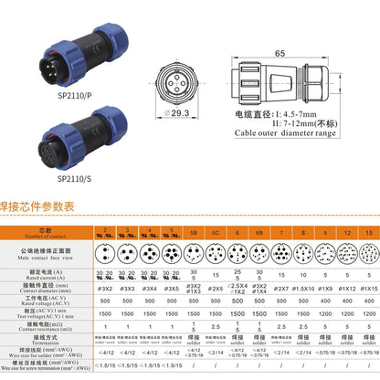 SP21  LED cable connector 3pin Female plug  male socket, Inversion waterproof  Connector,IP68