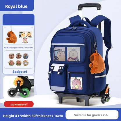 Children Cartoon School Backpack with Wheels Students Bags for Girls Boys Trolley Bag Cute Schoolbag Rolling Wheeled Backpacks