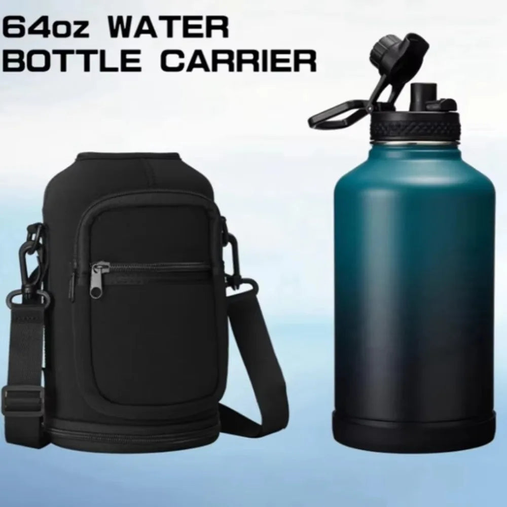 Portable Water Bottle Bag Large Capacity with Adjustable Shoulder Strap Cup Insulated Protective Cover Durable