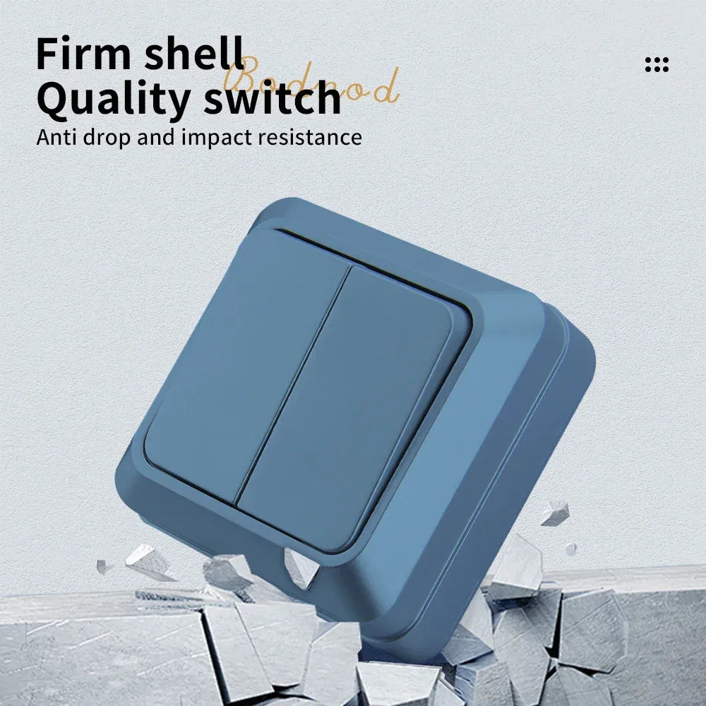 Blue Flame Retardant EU Standard Spray Plastic Rocker Switch Wall Surface 2 Gang 1 Way Button Light Switch On/Off Classic Switch