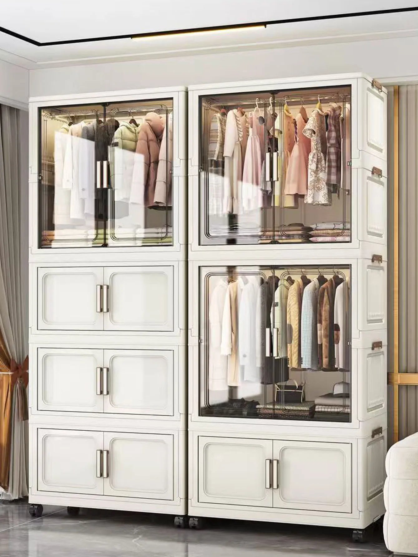 Multi-Functional Folding Storage Cabinet for Home Office Kitchen Bathroom Organizer with Doors White Black Gray