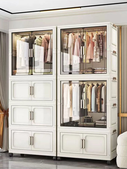 Multi-Functional Folding Storage Cabinet for Home Office Kitchen Bathroom Organizer with Doors White Black Gray