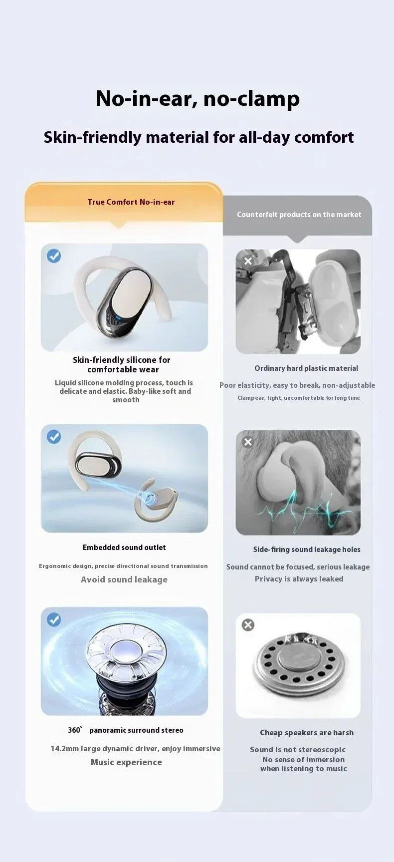 OWS Headphones Over-Ear Open-Ear Wireless Bluetooth Earphones Style Noise Cancellation Rotatable Feature With Mic Portable Audio