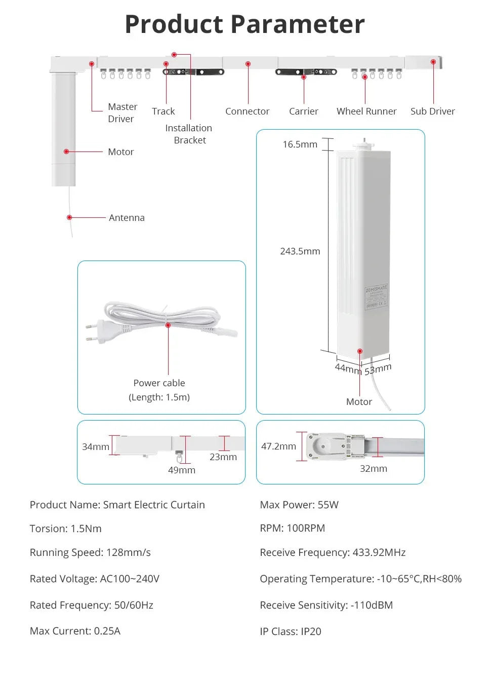 Zemismart Zigbee Curtain Track Work with Tuya Smart Life Alexa Echo Google Home Control SmartThings Electric Curtains