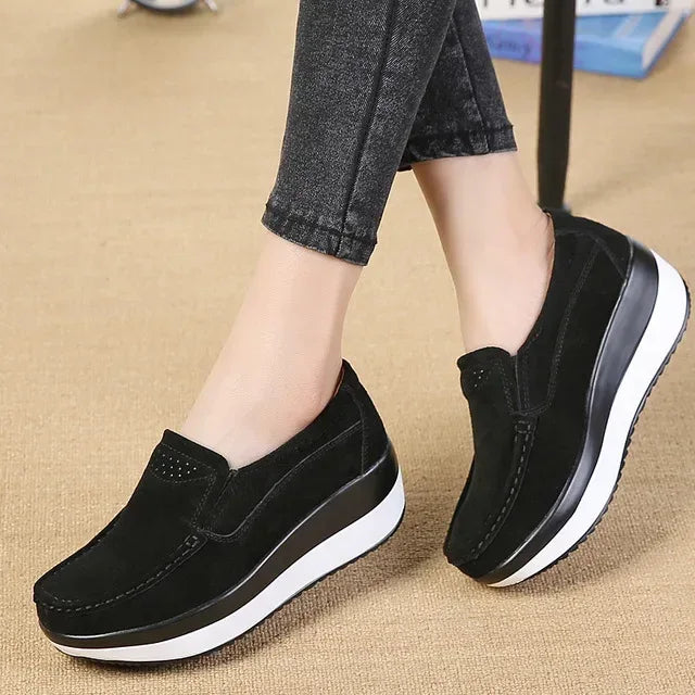Creepers Platform Shoes Women Flats Women Loafers Spring Autumn Casual Suede Leather Shoes Ladies Moccasins Slip On Plus Size 42