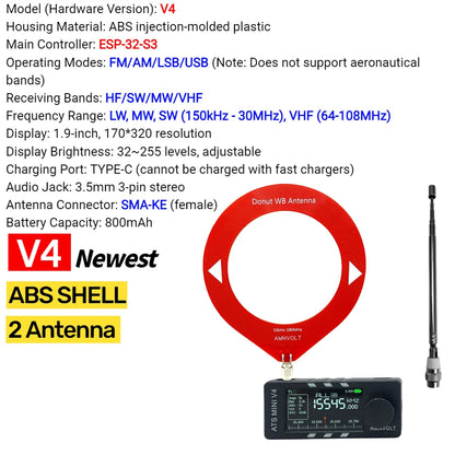 AMNVOLT V4/V3S ATS MINI SI4732 Radio ALL Band DSP Radio FM AM SSB LSB USB Receiver, built-in Hi-Z Headphone Amplifier Circuit
