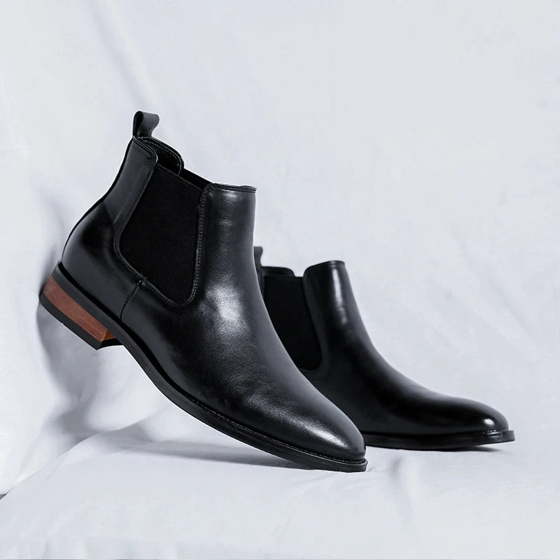 Genuine Leather Classic Men High Top Chelsea Ankle Boots High Quality Mens Casual Dress Business Shoes Comfy OutdoorBasic Boots