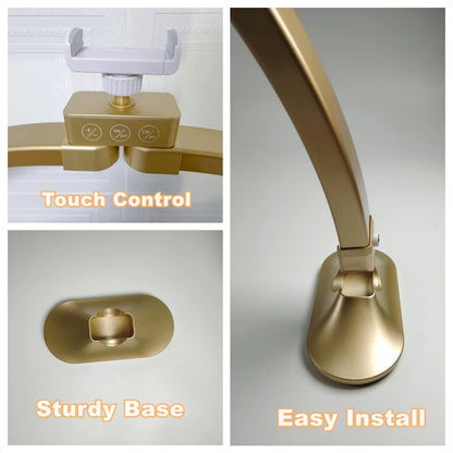 32inch Half Moon Light Gold for Nail Desk  Fill Light Folded Arch Light for Nail Lamp with Phone Stand Manicure Handicraft Light