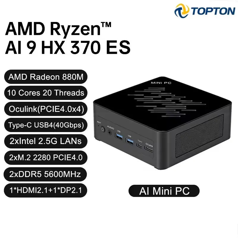 Topton 2x2.5G LAN Gaming Mini PC AMD Ryzen AI 9 H 465 HX 370 ES AI 7 ES OCuLink Desktop Computer Windows 11 WiFi6E For Open Claw