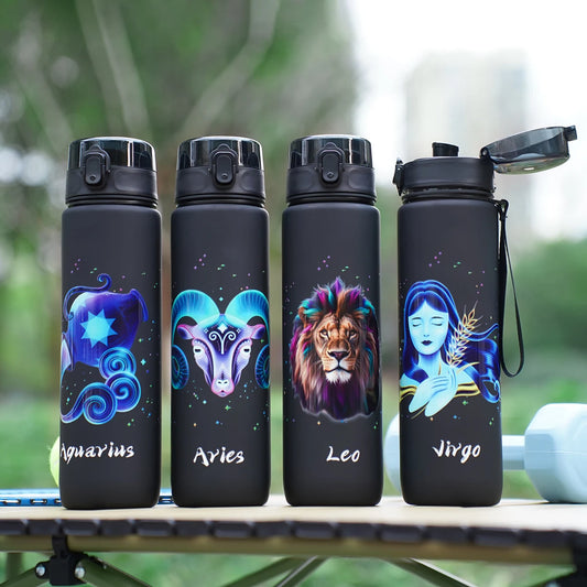 12 zodiac Aquarius 1L outdoor activity leak-proof plastic cup portable water bottle birthday gift holiday gift by PDG ibma