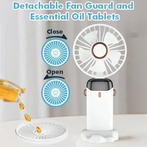 Handheld Fan,Foldable Desk Desktop Type-C Rechargeable Fans with Lanyard and Base, Mini Fan with LED Display 4000mAh