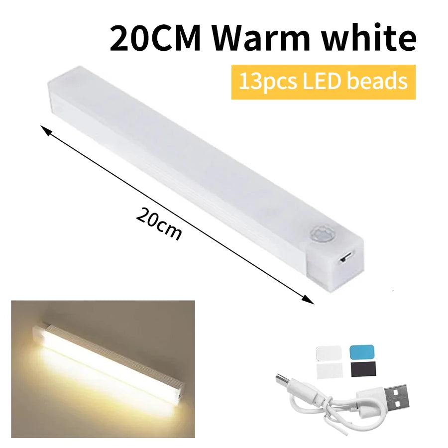LED Long Strip Body Sensor Night Light Desk Reading Light Cabinet Bedside Bathroom Cool/Warm Light Rechargeable Magnetic Light