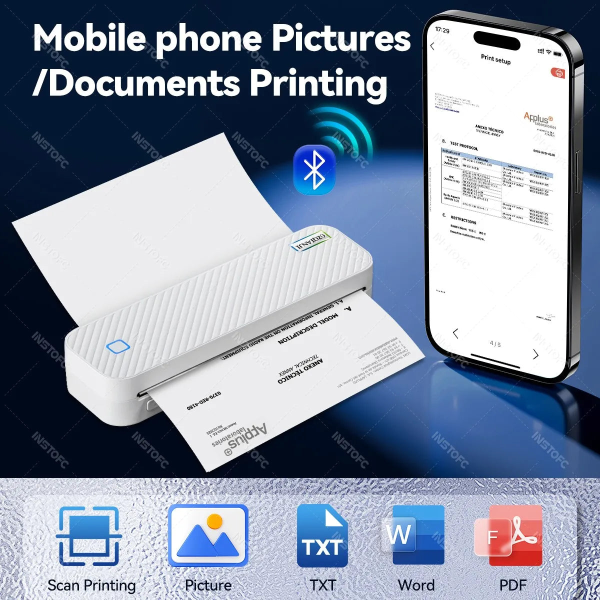 Wireless Mini A4 Thermal Printer Inkless Portable Bluetooth Mobile Phone Photo Document Printer For Office/Work/Home Use