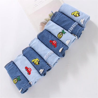 Children'S Jeans Baby Four Seasons Outwear Casual Pants Embroidered Simple Versatile Elastic Waist Sports Wear