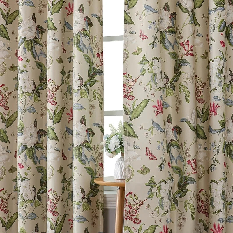 American Pastoral Print Blackout Curtain For Luxury Living Room,Noise Reduction Dustproof Blackout Curtain,Home Window Curtains