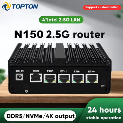 Topton pfSense Firewall Soft Router J6412 J5005 N150 4x i226-V 2.5G LAN NVMe Barebone Fanless Mini PC HDMI2.0 DP AES-NI OPNsense