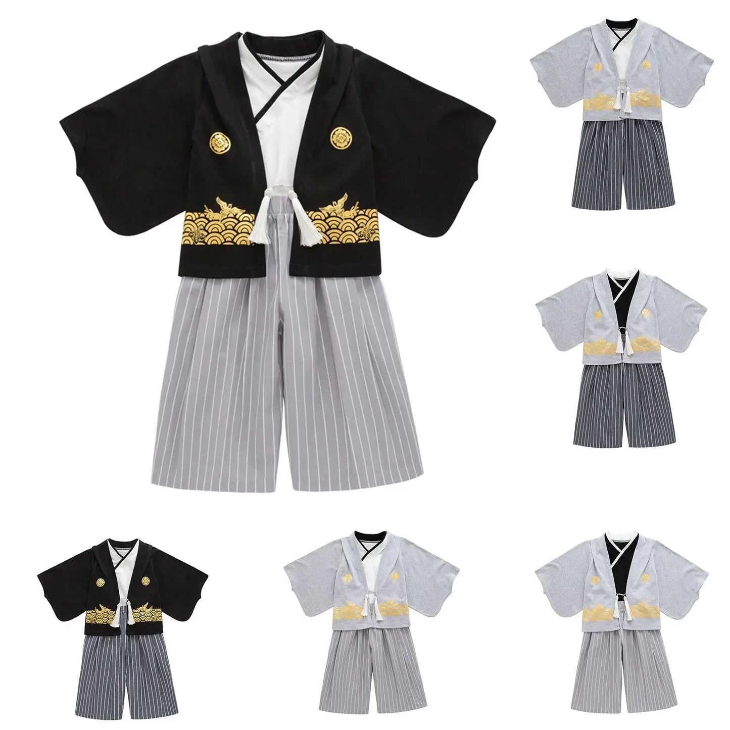 Boys' Kimono Set Traditional Jinbei Kimono For Weddings Graduations Cherry And Autumn Festivals Boys Winter Outfit