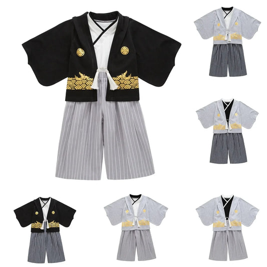 Boys' Kimono Set Traditional Jinbei Kimono For Weddings Graduations Cherry And Autumn Festivals Boys Winter Outfit