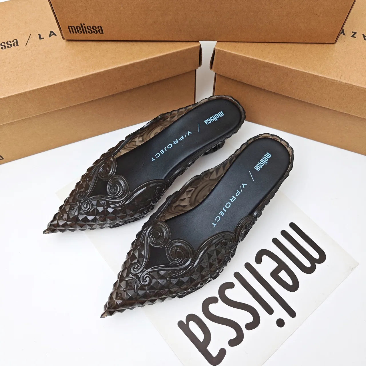 Design Big Butterfly Knot Melissa Women Flat Mules Sandals High Quality Cozy Patent Leather Pointed Toe Back Strap Shoes