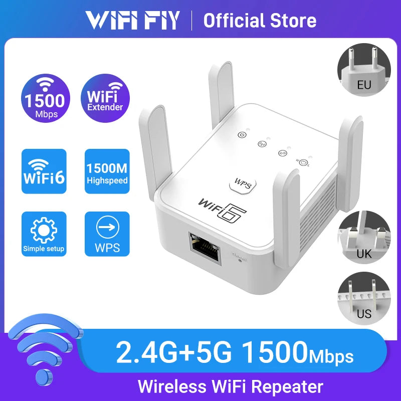 WIFI6 1500Mbps 5Ghz Wireless WiFi Repeater Booster 2.4G/5GHz Wi-Fi Signal Amplifier Extender Router Network Wlan WiFi Repetidor