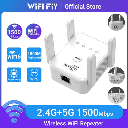 WIFI6 1500Mbps 5Ghz Wireless WiFi Repeater Booster 2.4G/5GHz Wi-Fi Signal Amplifier Extender Router Network Wlan WiFi Repetidor