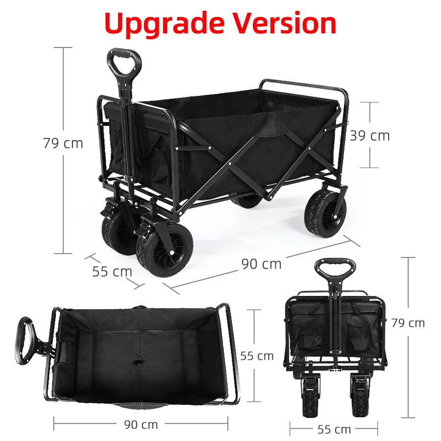 Heavy Duty Outdoor Folding Wagon Cart Large Capacity Collapsible Utility Wagon Trolley Portable Garden Beach Camping Equipment