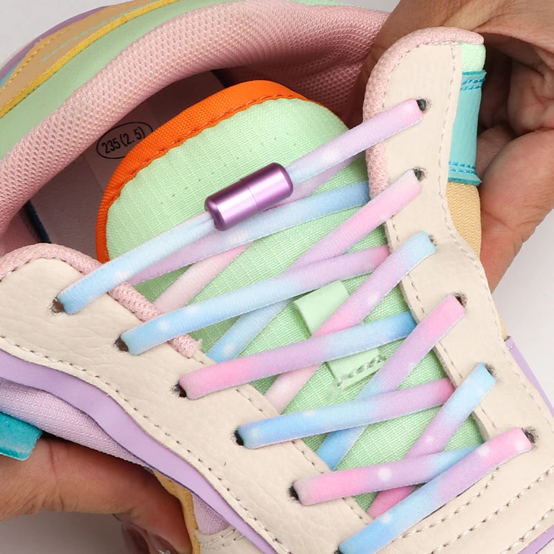 Frosted Capsule Buckle No Tie Shoelace Round Elastic Shoe Laces Sneakers Gradient Colorful Shoelace Without Ties for Kids Adult