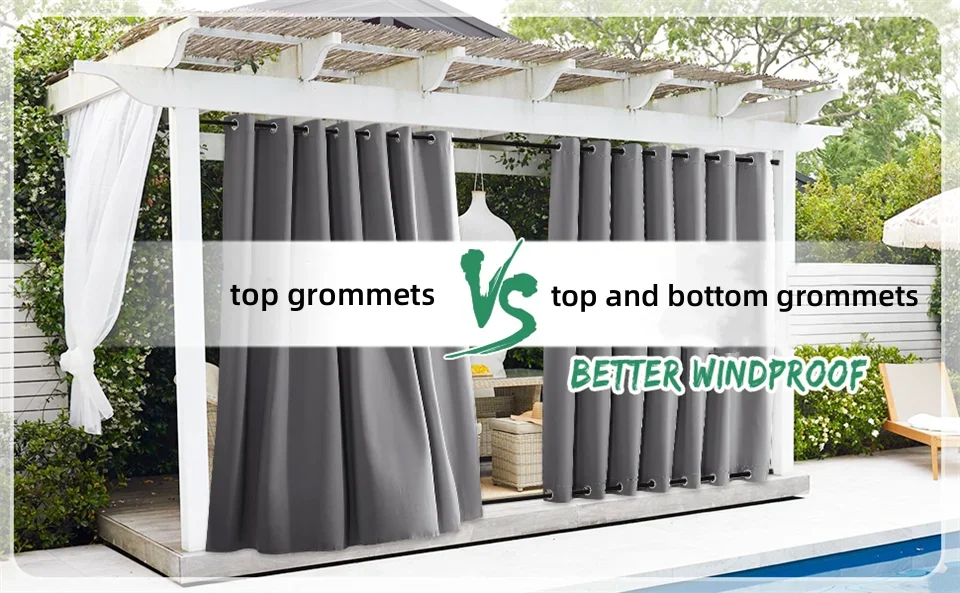 Custom Blackout Curtain Outdoor Waterproof Windproof Curtains Top Bottom Grommets Curtain for Balcony/Garden/Patio/Porch/Pool