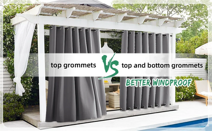 Custom Blackout Curtain Outdoor Waterproof Windproof Curtains Top Bottom Grommets Curtain for Balcony/Garden/Patio/Porch/Pool
