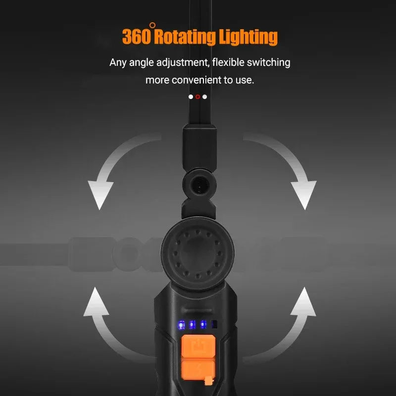 Portable COB LED Flashlight USB Rechargeable Work Light Magnetic Lanterna Hanging Lamp with Built-in Battery Camping Torch