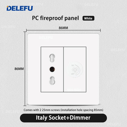 DELEFU86 PC White Flame Retardant Panel Italy Standard Wall Socket USB Type C Socket German Italian Socke EU Socket