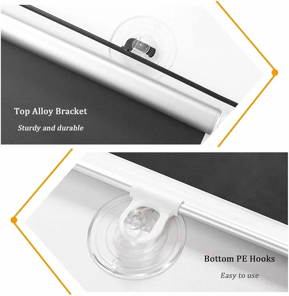 Cordless Retractable Roller Shades Black Home Office Windows Sunshade Thermal Blinds Without Drilling Blackout Curtain