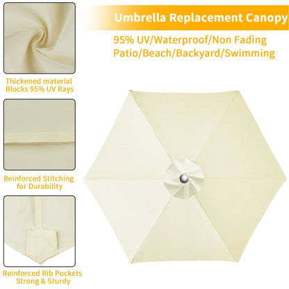 Waterproof Replacement Umbrella Cloth 2/3M Patio Parasol Cover UV-Anti Canopy Cover Replacement Parasol Cover for Balcony Garden