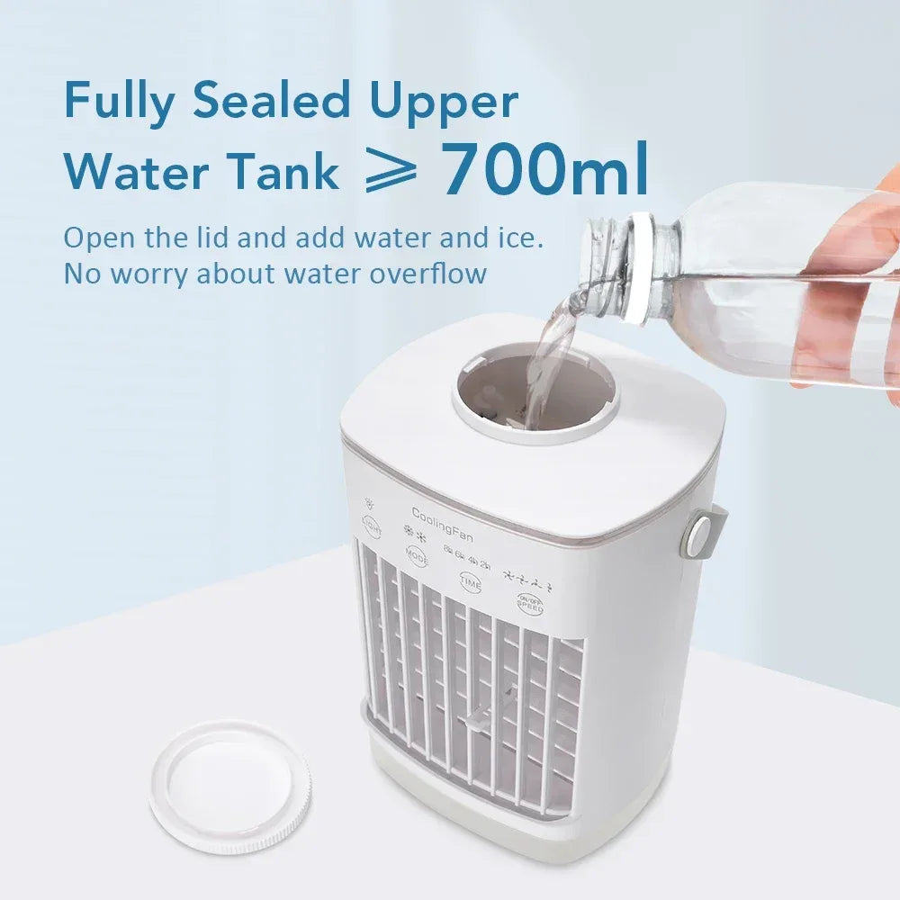 Air Conditioner Portable Desktop Air Cooler Fan with LED Night Light & Humidifier, Mini Mist Cooling Fan for Office Home
