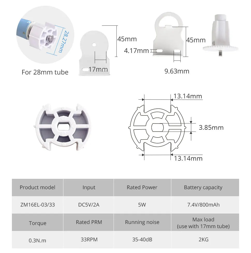 Zemismart WiFi Electric Roller Shade Motor for 17mm 25mm 28mm Tube Built-in Battery Work with Tuya Alexa Google Home Alice Voice