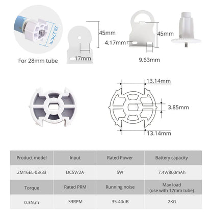Zemismart WiFi Electric Roller Shade Motor for 17mm 25mm 28mm Tube Built-in Battery Work with Tuya Alexa Google Home Alice Voice