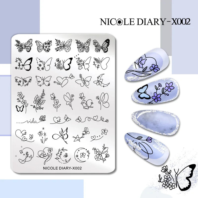 NICOLE DIARY Rose Flower Nail Stamping Plates Image Template Valentine's day Love Heart Printing Stencil Nail Art Manicure Tools