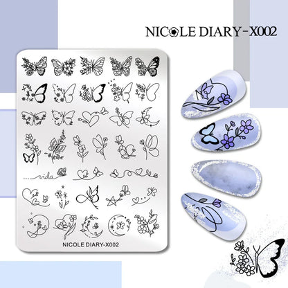 NICOLE DIARY Rose Flower Nail Stamping Plates Image Template Valentine's day Love Heart Printing Stencil Nail Art Manicure Tools