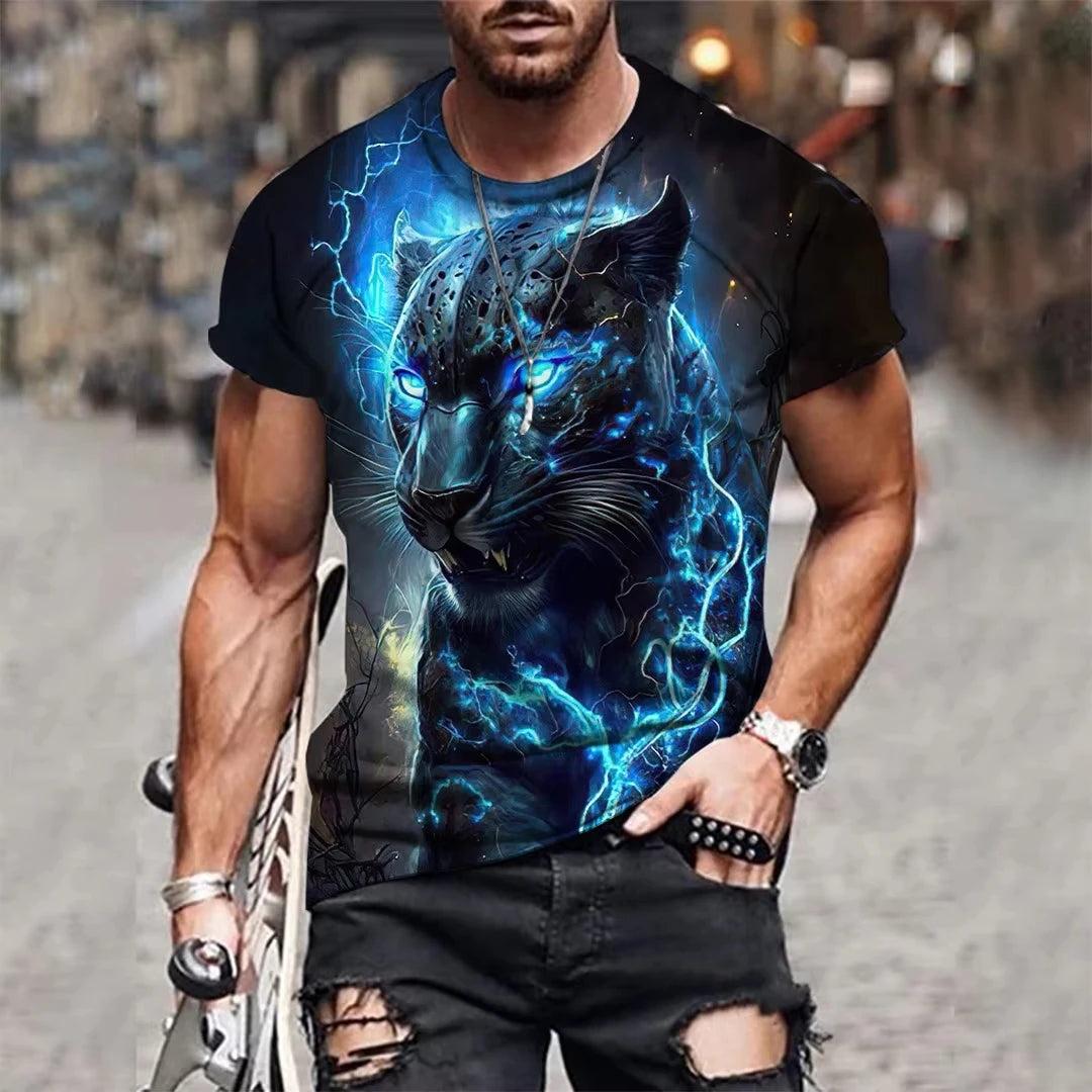Tiger and Lion Graphic T-Shirt - Men's Breathable Quick-Drying Sports T-Shirt 3d Printing Autumn Sports Leisure Men's T-Shirt