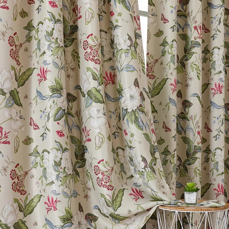 American Pastoral Print Blackout Curtain For Luxury Living Room,Noise Reduction Dustproof Blackout Curtain,Home Window Curtains