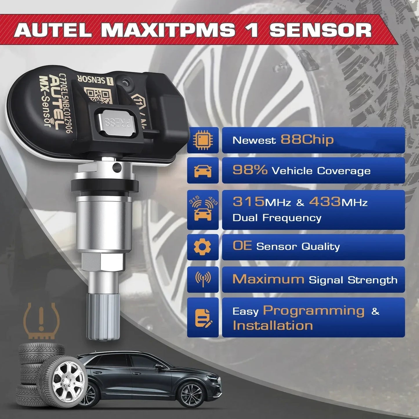 Autel TPMS MX Sensor 315MHz 433MHz Sensor 2in1 Clone-able Programming Sensors For TS501 TS508 Tire Pressure Monitoring Car Tool