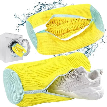 Fluffy Fiber 360 ° Surround Cleaning Shoe Washing Bag - Reusable Durable Machine-Washable Laundry Bag with Zipper Closure (1Pc)