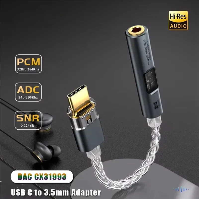 ABVO-BA23 USB Type C To 3.5 Mm Jack Adapter Headphone Amp DAC USB C Audio AUX Converter Decoder CX31993 PCM 32Bit 384Khz