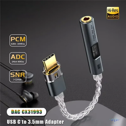 ABVO-BA23 USB Type C To 3.5 Mm Jack Adapter Headphone Amp DAC USB C Audio AUX Converter Decoder CX31993 PCM 32Bit 384Khz