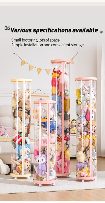 Transparent Multi-Functional Storage Bucket with Lid And Optional Wheels for Dolls Plush Toys Holiday Decorations Display Shelf