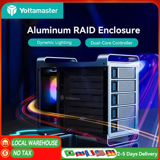 【OW Ship】Yottamaster 5Bay Hard Drive Enclosure USB C 5Gbps Type B SATA External Hard Drive Storage Case for 2.5" 3.5" HDD SSD