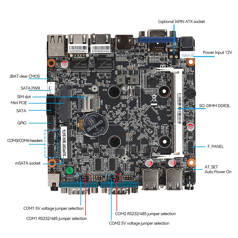 Fanless Industrial PC Intel J6412 N2840 J2900 4xCOM RS232 RS485 6xUSB 2x LAN HDMI VGA Mini PCIe WiFi 4G LTE GPIO Windows Linux